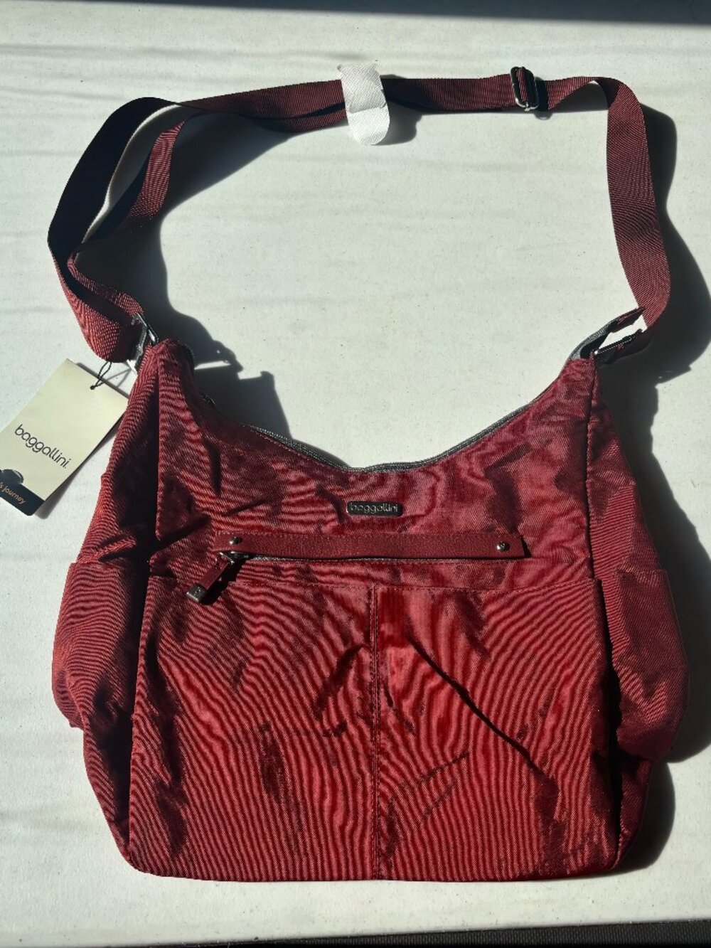 NWT Baggallini Manhattan Crossbody Hobo Bag Red Burgundy Nylon Travel Purse
